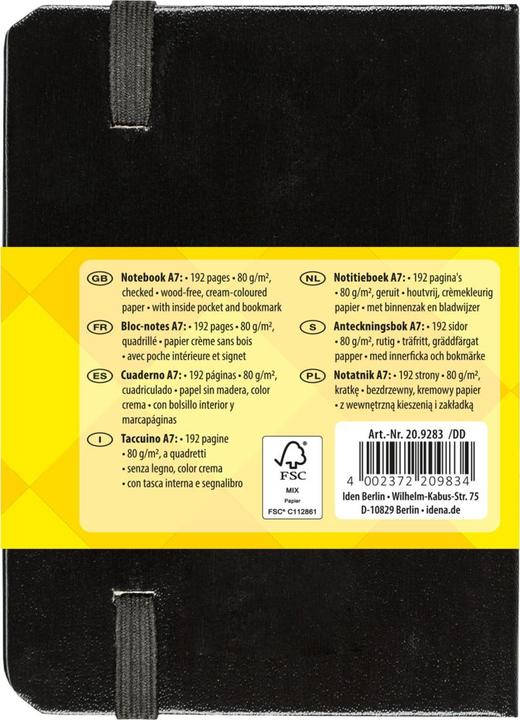Produktbild Idena Notizbuch A7 kariert schwarz FSC-Mix (A7, Kariert, Harter Einband)