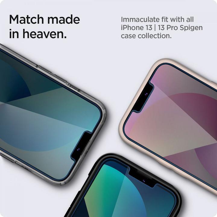 Actual product image Spigen TEMPERED GLASS.TR "EZ FIT" 2-PACK IPHONE 13 / 13 PRO PRIVACY (2 Piece, Apple iPhone 13, Apple iPhone 13 Pro)