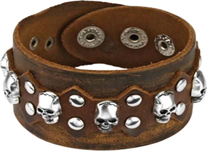 Star Piercing Lederarmband braun mit mehreren Schädeln (Leder, ohne Messing)