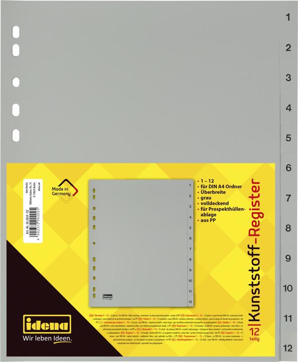 Actual product image Idena Plastic index A4 1 to 12 grey PP