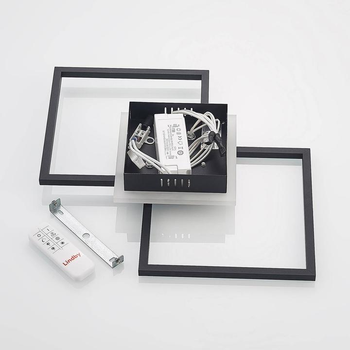 Produktbild Lindby LED-Deckenlampe Fjardo CCT Quadrate schwarz (1240 lm)