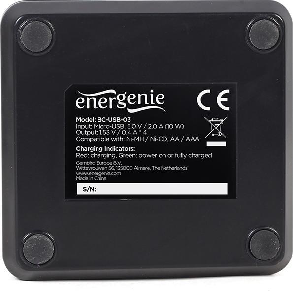 Actual product image Gembird ENERGENIE USB Battery Charger for AA/AAA Batteries Black (1 pcs., AAA, AA, Chargers without battery)