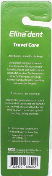 Actual product image Elina Toothbrush 1er f.die Reise 14cm on card (1 x)