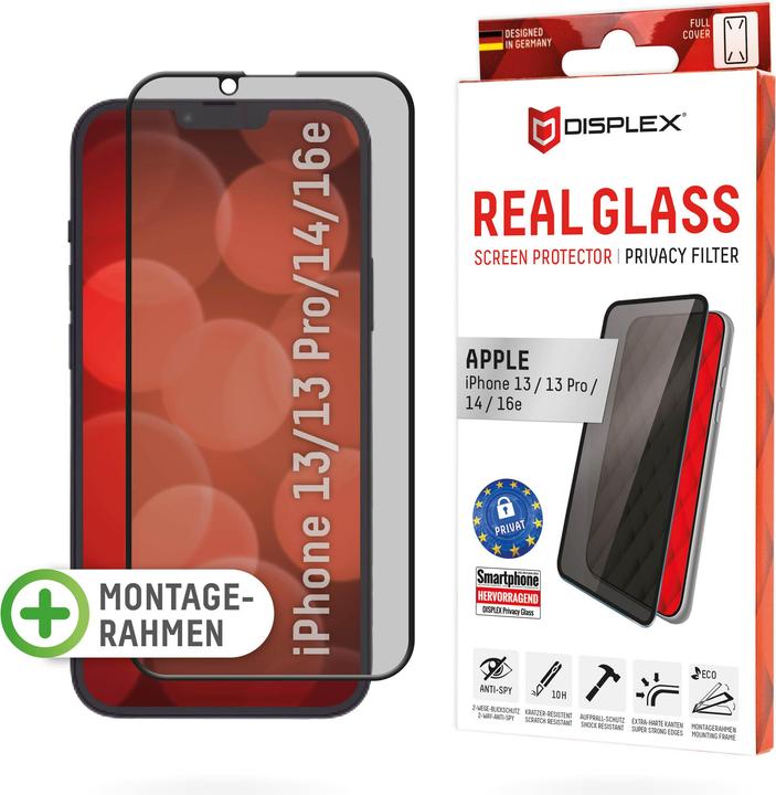 Actual product image Displex Real Glass, Privacy Full Cover Panzerglas (1 Piece, Apple iPhone 16e, Apple iPhone 13)
