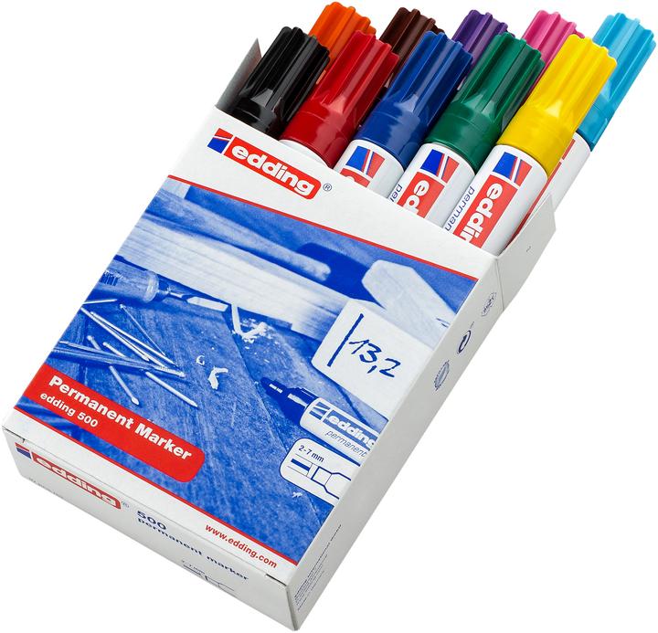 Produktbild Edding 500 (Schwarz, Blau, Grün, Rot, Gelb, Orange, Braun, Violett, Pink, Hellblau, 2 mm, 10 x)