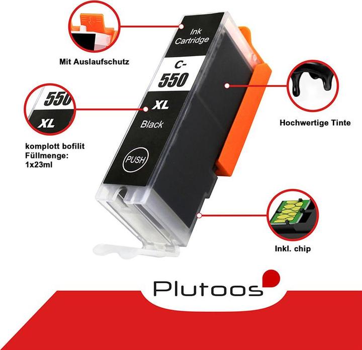 Image du produit Plutoos Cartouche Canon PGI-550 CLI-551 XXL compatible, jeu de 5 couleurs (M, CF, PBK, C, Y)
