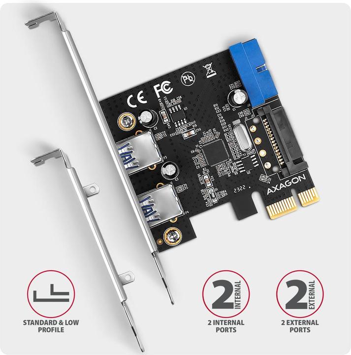 Actual product image Axagon PCEU-232RS expansion card, PCIe 4.0 x1, 4x USB 3.0, 2x internal - black