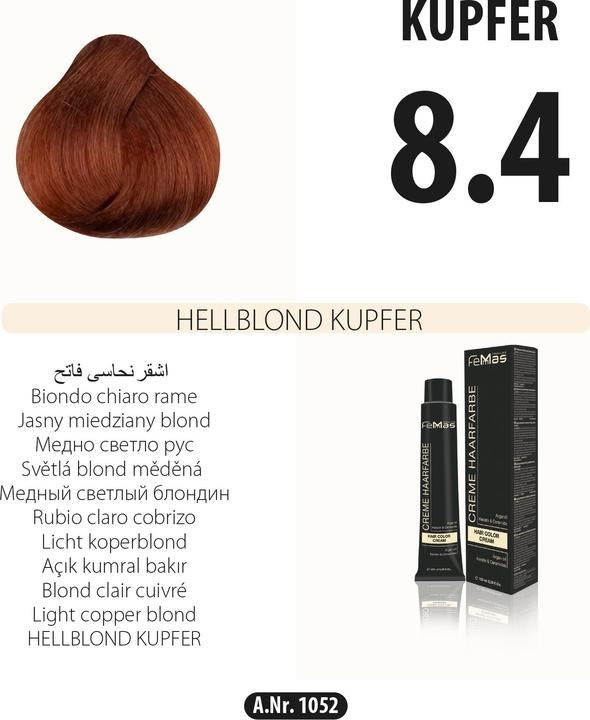 Immagine prodotto FemMas 8.4) Tinta per capelli biondo chiaro rame 100ml (Rame biondo chiaro)