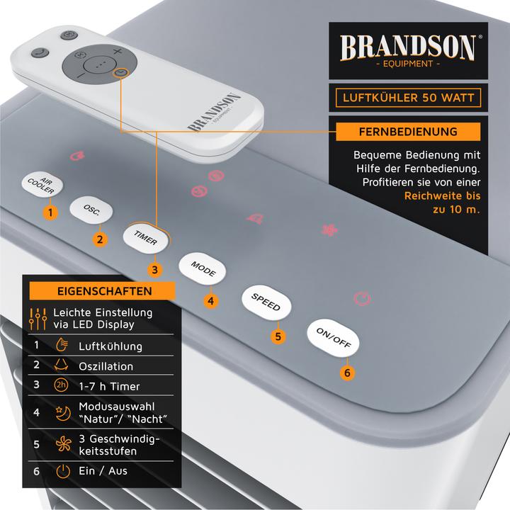Produktbild Brandson Turmventilator mit Wasserkühlung, 5L Wassertank, Luftfilter, Luftkühler, Klimagerät, Ventilator, 50W (62 dB)