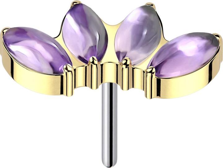 Actual product image Star Piercing Threadless vergoldet vier Ovale Amethyst Steine (without brass, Mineral, Titanium G23)