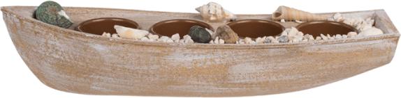 Produktbild Ootb Holz-Boot für 4 Teelichte, mit Muscheldeko (1 x)