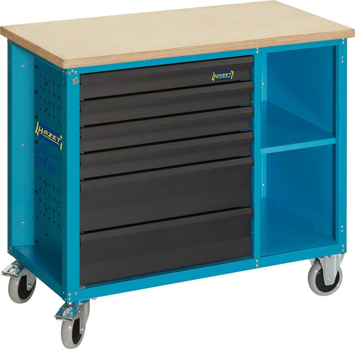 HAZET Fahrbare Werkbank 177W-6 ∙ Schubladen, flach: 4 x 79 x 527 x 348 mm ∙ Schubladen, hoch: 2 x 1… (52 cm, 104 cm)