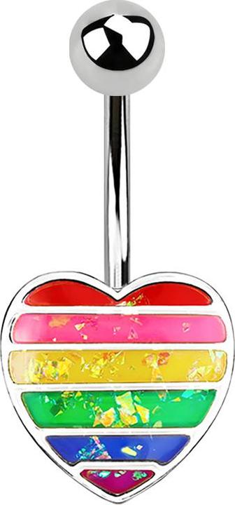 Star Piercing Banane silber Herz mit Opal Glitter regenbogen (Messing, Chirurgenstahl 316L)