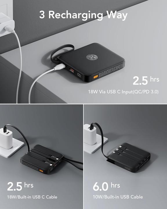 Image du produit Vrurc T2066 Powerbank mit Ladekabeln (20000 mAh, 22.50 W)