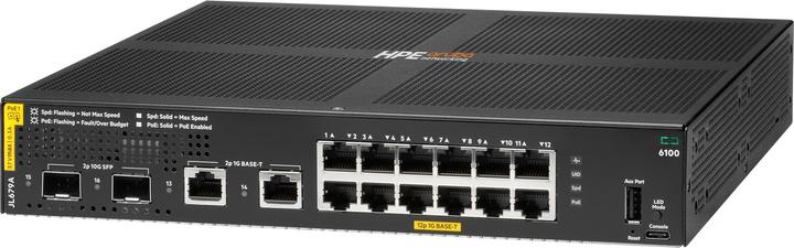 Image du produit HPE Aruba 6100 12G Class4 PoE 2G/2SFP+ 139W Switch (16 Ports)