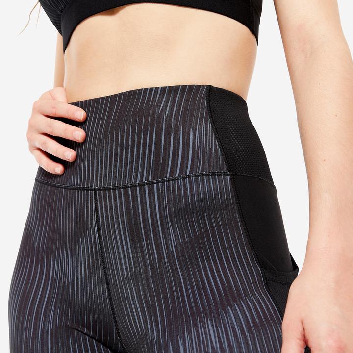 Produktbild Domyos Leggings Damen mit Smartphonetasche - FTI 120 grau/schwarz bedruckt (W30/L31)