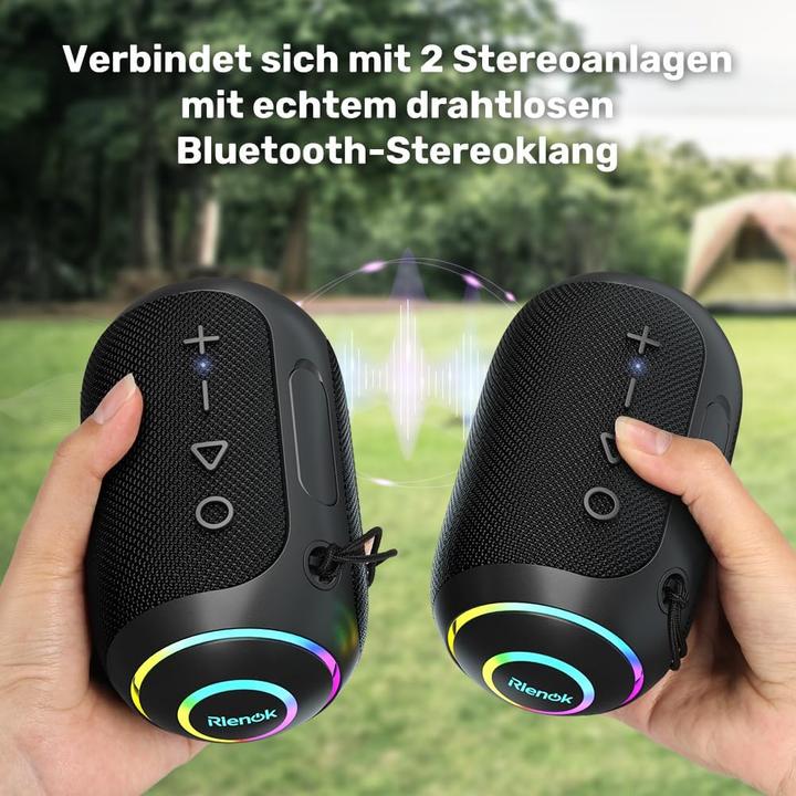 Immagine prodotto Rienok Wasserdichter Bluetooth Lautsprecher (10 h, Batteria ricaricabile)
