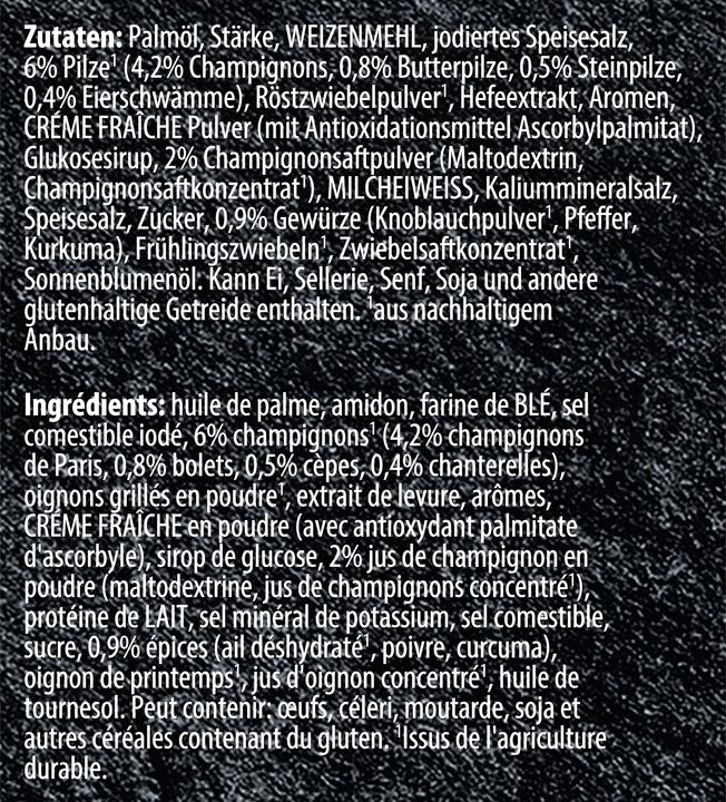 Nährwerte und Zutaten Knorr Suprême Waldpilzsuppe Beutel, Suppe mit Champignons, Steinpilze, Eierschwämme und Crème Fraîche