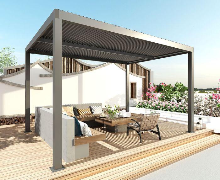 Immagine prodotto Mendler Pergola HWC-L46, telaio in alluminio da 11 cm, grondaia a prova di pioggia, 3x3 m, antracite (300 cm, 300 cm)