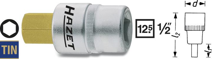 Actual product image HAZET Screwdriver socket 986-4 ∙ Square, hollow 12.5 mm (1/2 inch) ∙ Inside hexagon profile ∙ 4 mm (4 mm)