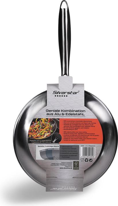 Produktbild Silverstar Edelstahlpfanne 24 cm mit Antihaftbeschichtung für Induktion und Backofen (Pfannenset + Topfset, Edelstahl)