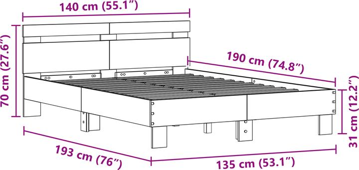 Image du produit VidaXL Cadre de lit en chêne Chêne fait main Chêne massif (135 x 190 cm)