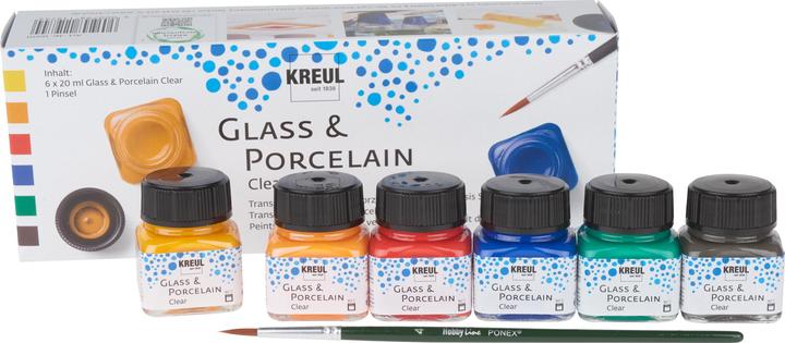 Image du produit Kreul Verre et porcelaine Clear-Set (Brun espresso, Orange, Jaune soleil, Rouge cerise, Vert foncé, Bleu foncé, 120 ml)