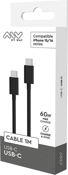 Actual product image My Way Cable USB-C USB-C 1m Noir Apple Iphone 15 (1 m, USB 3.2 Gen 1, 60 W)