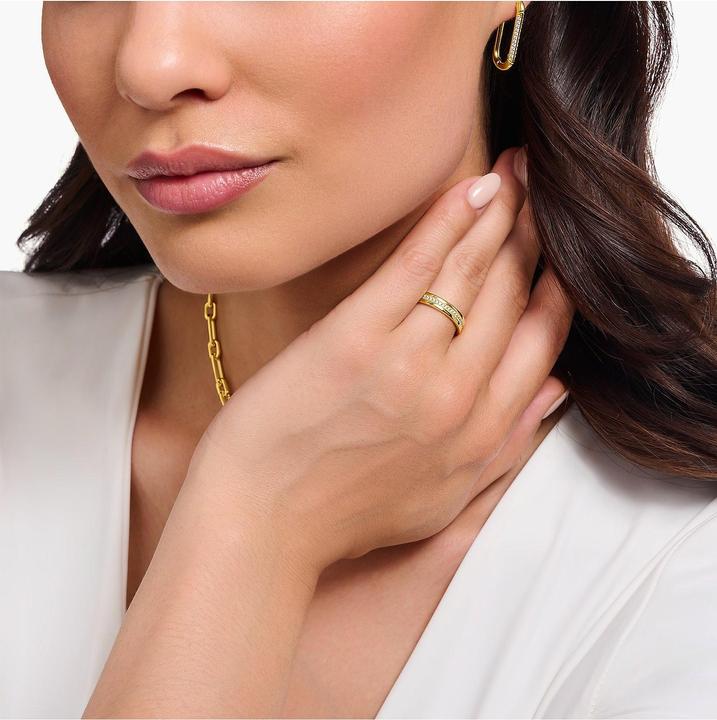 Image du produit Thomas Sabo Bague à ruban avec pierres blanches plaquées or (56, Argent 925)