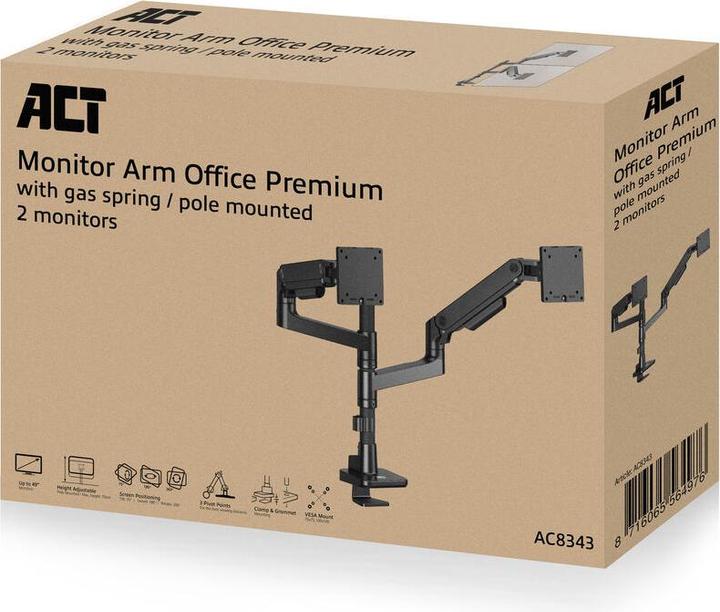 Actual product image Dual monitor arm office premium, with gas spring, pole mounted (Table, 49")