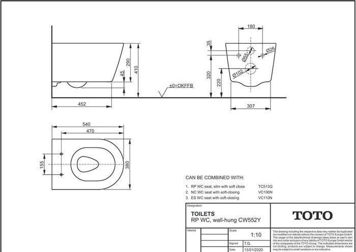 Actual product image TOTO RP Wall-hung WC deep, rimless white