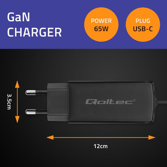 Produktbild Qoltec 52419 65 W GaN Super-Schnellladegerät | 5–20 V | 3–3 25 A | USB-C 3.1 (65 W)