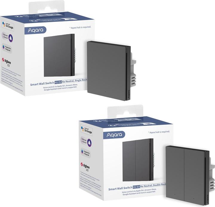 Actual product image Aqara Smart Wall Switch H1 Grey No Neutral, Double Rocker (Zigbee)
