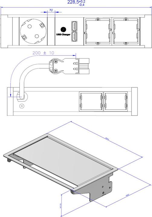Produktbild Bachmann 900.408 CONEO Set Einbaurahmen u.4-fach Steckdosenleiste (1 x, USB-A, 0.20 m)