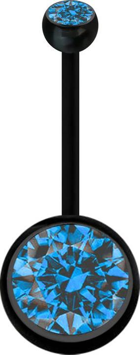 Star Piercing Banane Schwangerschaft schwarz mit zwei Kugeln Kristall gross hellblau (Bioflex, ohne Messing)