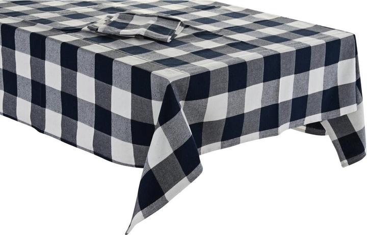 DKD Home Decor Tischdecke und Servietten 250 x 150 x 0,5 cm Blau Weiss (250 x 150 cm)