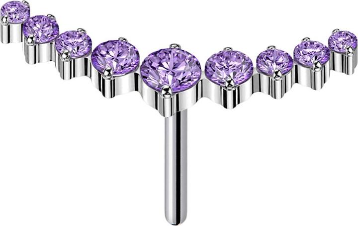 Actual product image Star Piercing Threadless curved silver nine round crystals violet (Titanium G23, without brass)