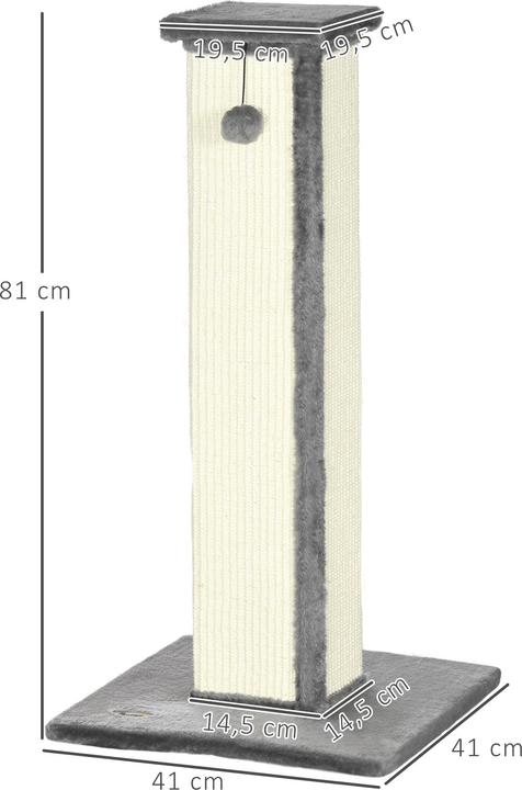 Produktbild PawHut Eckiger Kratzbaum mit Spielball (81 cm, Cremeweiss, Grau)