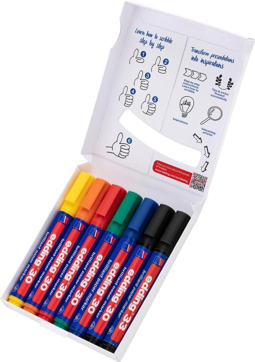Immagine prodotto Edding Pennarello per lavagna a fogli mobili (Arancia, Giallo, Verde, Blu, Nero, Rosso, 3 mm, 7 x)