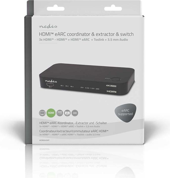 Produktbild Nedis Digital Audio Converter | 2-Weg | Anschlüsse – Eingang: DC Power / 3x HDMI™ Eingang | Anschlüs (0.06 m, Optisch)