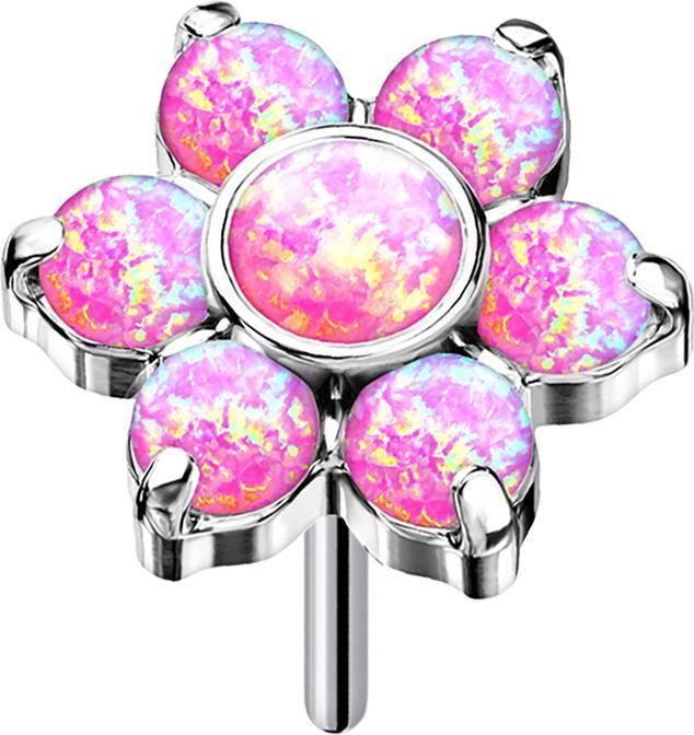 Star Piercing Threadless silber Blume Opale pink (Titan G23, ohne Messing)