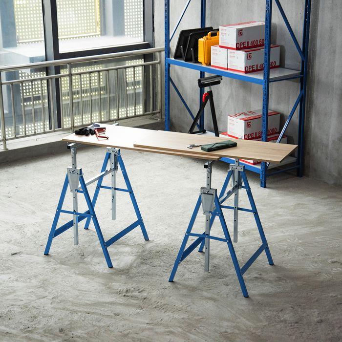 Produktbild Swisshandel24 2 x Gerüstbock Unterstellbock Klappbock höhenverstellbar bis 200kg Stahl Blau 68 x 58 x 80-130 cm (58 cm, 68 cm)