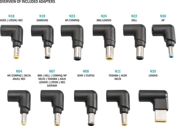 Produktbild Digitus Notebook Netzteil Slim mit LED 90W out 15/16/18/18.5/19/19.5/20VoltDC Inkl.11 Stecker-Ada... (90 W)