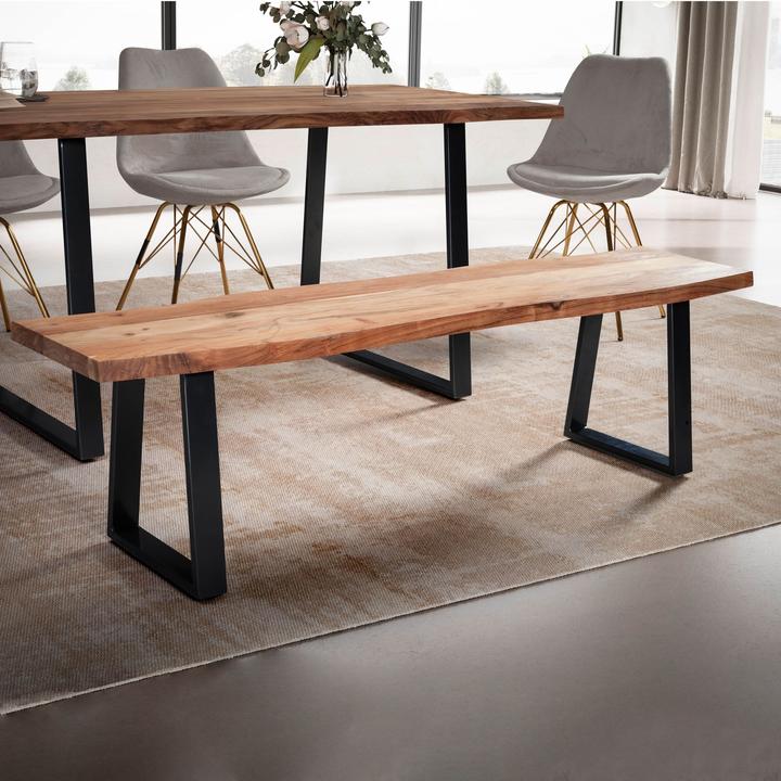 Actual product image FineBuy Dining room bench Acacia solid wood dining bench Tree edge kitchen bench (40 cm)