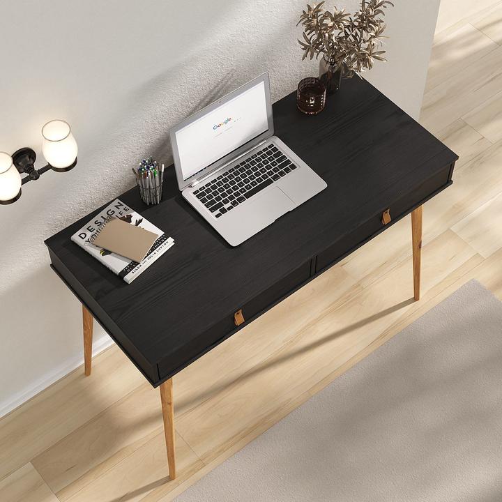 Immagine prodotto IDIMEX Scrivania WANDA con 2 cassetti in legno massiccio - colore nero/quercia