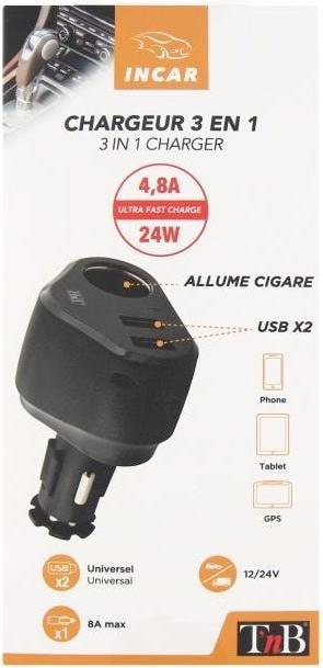 Image du produit T'nB Adaptateur de charge USB+ prise norme DIN