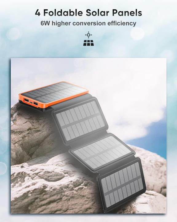 Produktbild Hiluckey Solar Powerbank mit 4 Solarpanels (25000 mAh, 15 W)