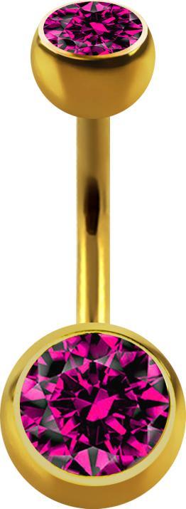 Star Piercing Banane vergoldet mit zwei Kugeln Kristall fuchsia (Chirurgenstahl 316L, ohne Messing)
