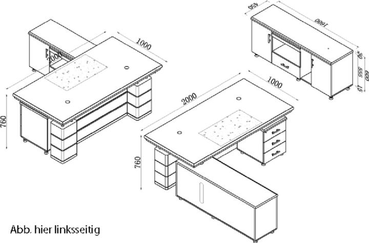 Produktbild Jet-Line Schreibtisch Edison rechts Büromöbel (200 x 100 x 76 cm)