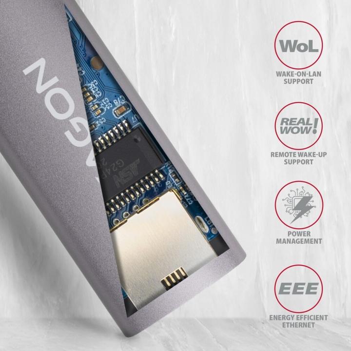 Actual product image Axagon ADE-TRC Gigabit Ethernet 10/100/1000 Adapter - USB 3.1 Type C, Titanium Gray (USB 3.1, RJ45 (1x))